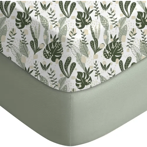 Yoofoss Pack and Play Sheets Fitted, Mini Crib Sheets 2-Pack for Pack N Play Mattress, Stretchy Playard Sheet, Soft and Breathable (Green + Banana Leaves)