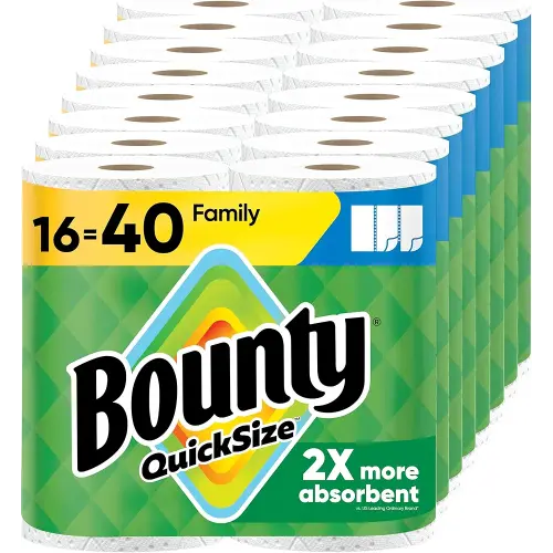 Bounty Paper Towels Quick Size, White, 16 Family Rolls = 40 Regular Rolls