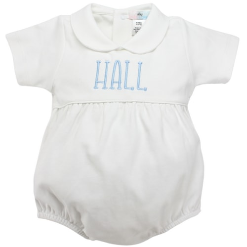 Baby Bubble Romper Peter Pan Collar White Pima Cotton