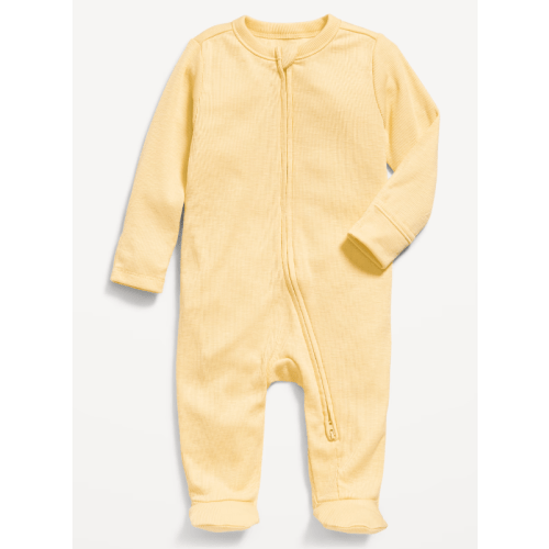 Textured Ribbed 2-Way-Zip Sleep & Play Footed One-Piece for Baby (Golden Straw)
