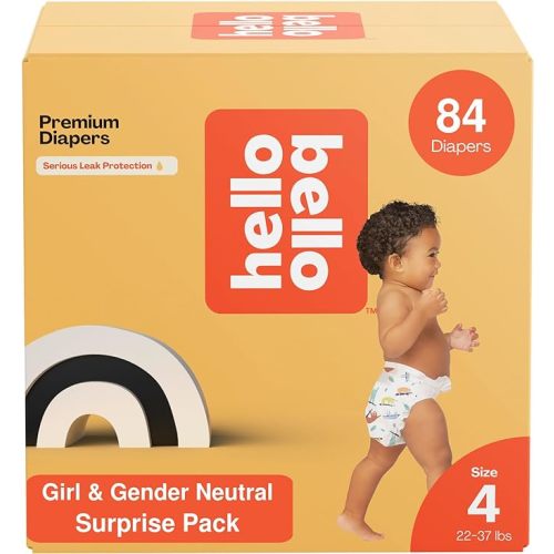Hello Bello Premium Diapers, Size 4 (22-37 lbs) Surprise Pack for Girls - 84 Count, Hypoallergenic with Soft, Cloth-Like Feel - Assorted Girl & Gender Neutral Patterns