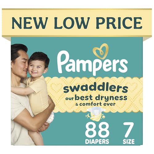 Pampers Swaddlers Diapers, Size 7 (26-50 lbs), 88 Count, Hypoallergenic, Absorbent, Keeps Baby Dry and Comfortable, Skin Safe Disposable Baby Diaper
