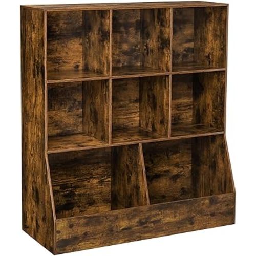 DINZI LVJ Toy Storage Organizer, Kids Bookshelf, Wood Toy Storage Cabinet, 3-Tier 8 Cubby Children Bookcase, 35.4" L Toddler Book Shelf for Playroom, Living Room, Nursery, School, Rustic Brown