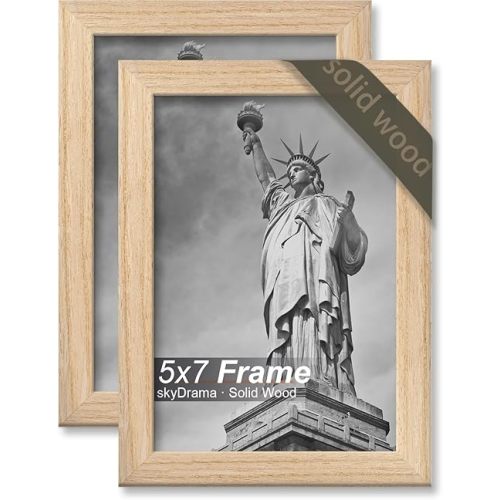Natural Solid Wood 5x7 Picture Frame, Display 5 x 7 Inch Picture Poster Photo, Vertical & Horizontal Wall Hanging - 2 Pack/Black/5"x7"