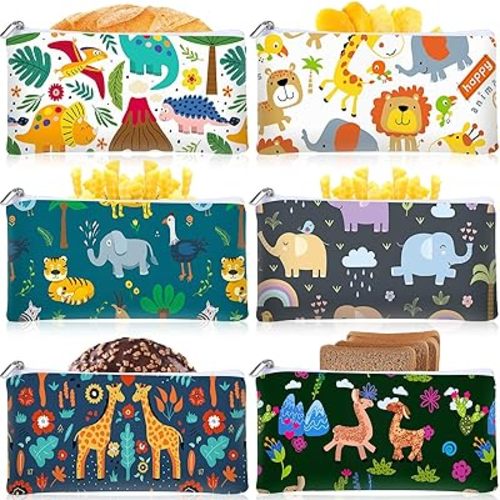 Chumia 6 Pcs Reusable Snack Bags Christmas Gifts Food Safety Washable Snack Bags Lunch with Zipper Portable Sandwich Bag Food Storage Pouch Double Layer(Forest,6.9 x 3.7 Inches)
