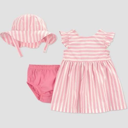 Carter's Just One You® Baby Girls' 2pc Striped Dress & Hat Set - Pink 3M