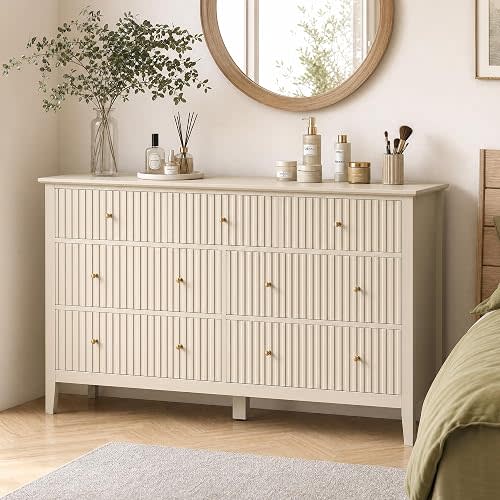 RoyalCraft 7 Drawer Dresser for Bedroom, 53" Wide Modern Wooden Chest of Drawers with Metal Handles, Painted Surface, Sturdy and Stable Storage Cabinet for Living Room, Beige