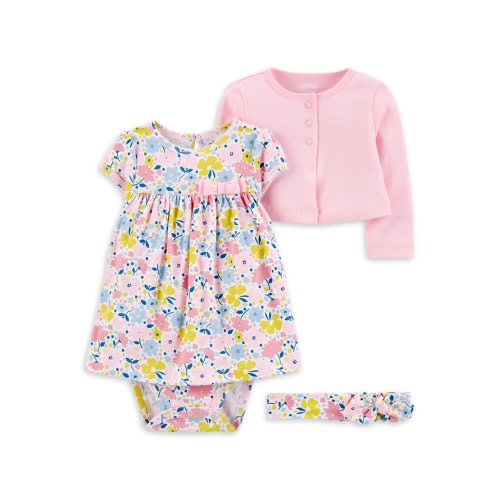 Child of Mine by Carter's Baby Girl Long Sleeve Cardigan, Dress & Headband, 3-Piece Outfit Set