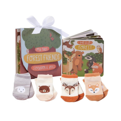 Tickle & Main Registry Gift Set - 5 Pieces, Forest Friends, 0-12 Months - Baby Socks Newborn & Hello Forest Board Book - Newborn Set, Gender Neutral