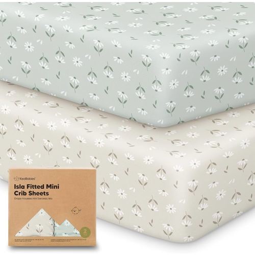 Pack and Play Sheets Fitted - 2-Pack Mini Crib Sheets for Pack N Play Mattress 38x26, Soft & Cozy, Neutral Toddler Playard Bedding, Snug Fitted Mini Baby Crib Mattress Cover Boy, Girl (Daisies)