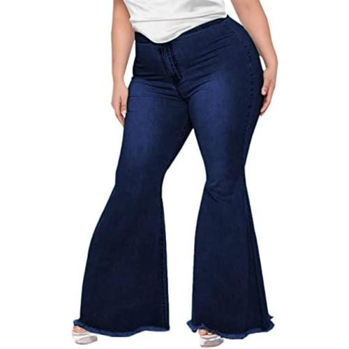 BessCops Plus Size Bell Bottom Jeans for Women Elastic High Waisted Classic Flared Denim Pants