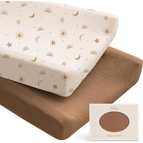 Konssy 100% Cotton Muslin Changing Pad Cover 2 Pack, 32"x16" Standard Fit