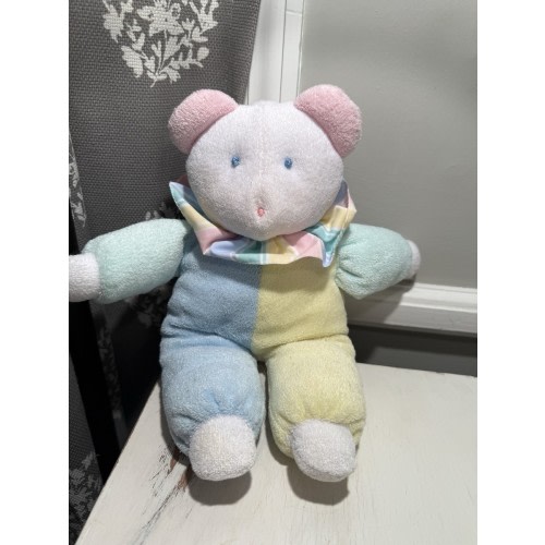 Eden Pastel Terry Cloth Bear Baby Plush Stuffed Stripped Ruffle Collar Vintage