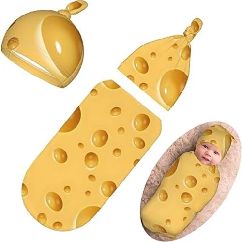 Personality Cheese Newborn Swaddling Blanket Beanie Hat Funny Blanket Sleeping Bag New Born Sleep Sacks for Boys Girls