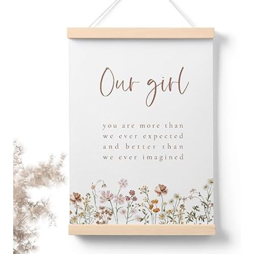 PaJiaNi Wildflower Nursery Decor, Our Girl Thank Heaven for Little Girls Wall Decor, Wildflower Picture Wall Art Posters for Nursery Girly Baby Room,12x16 Inch
