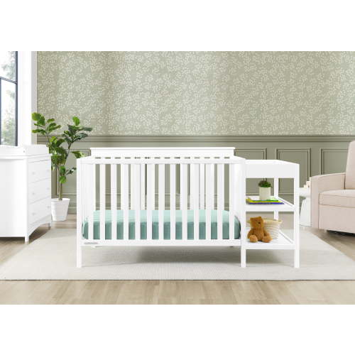 Delta Children Ellie 5-in-1 Convertible Crib and Changer - Greenguard Gold Certified, Bianca White