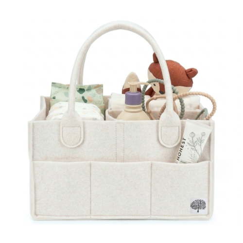 Parker Baby Felt Diaper Caddy Organizer, Portable Nursery Storage Bin with Handles, 3 Compartments & 8 Pockets, Baby Essentials Organizer, White