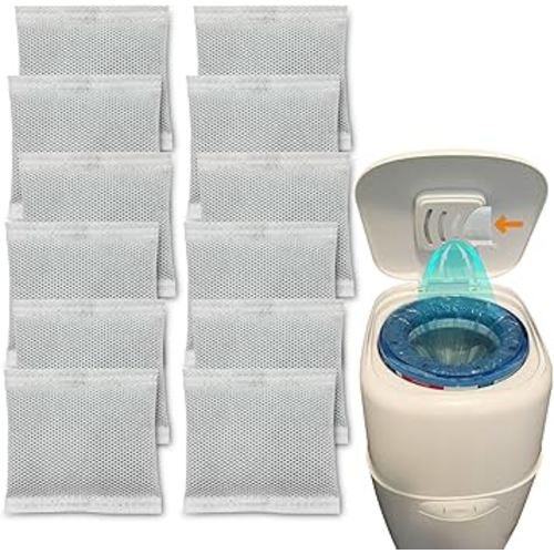 12 Pack Diaper Pail Carbon Filters for Playtex Diaper Genie Complete and Expressions Pail, Charcoal Odor Absorbing Bags for Diaper Genie Diaper Pails with Built-in Odor Controlling Compartment