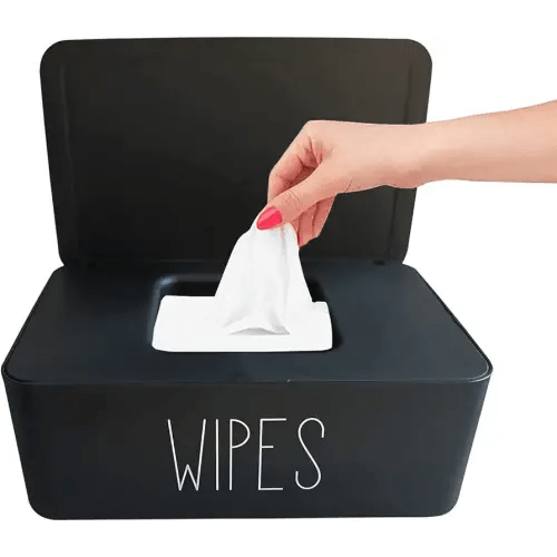 Moorfowl Baby Wipes Dispenser,7.28" L * 4.80" W *2.75" H,Flushable Wipes Holder for Bathroom Refillable Wipes Container Box Sleek Bathroom Decor Baby Registry Essential,Black WIPES