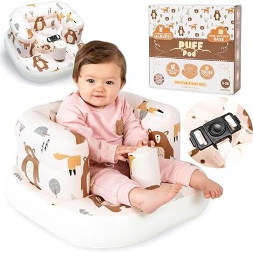 Inflatable Chair for Baby with Safety Harness, Built-in Pump & Non-Slip Base – Infant Sit Up Seat for 3-36 Months, Portable Blow Up Baby Chair for Travel, Easy to Clean