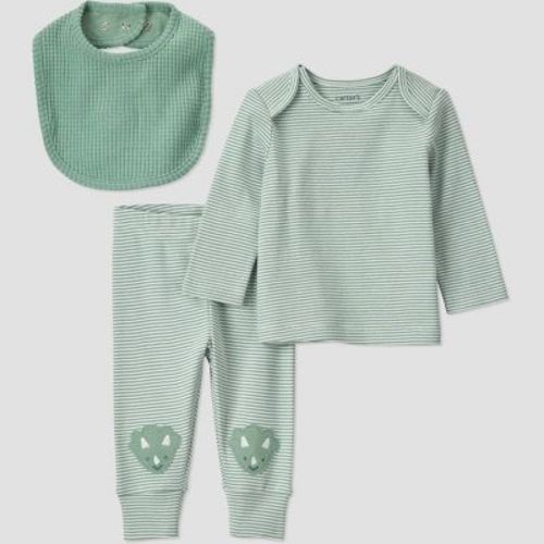 Carter's Just One You® Baby Boys' 3pc Dino Top And Bottom Set With Bib - Green 3M