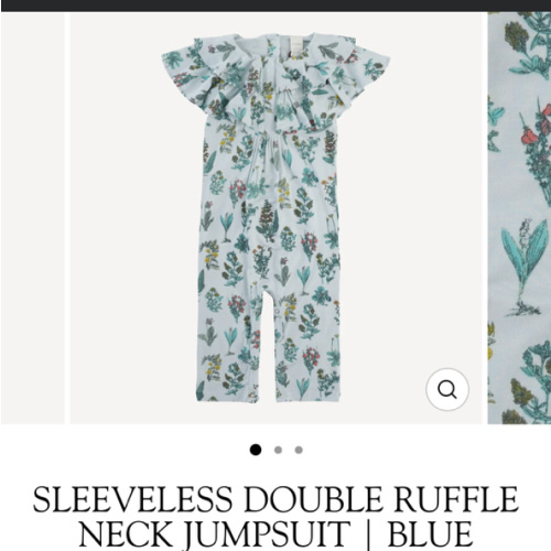 sleeveless double ruffle neck jumpsuit | blue litho floral | modal
