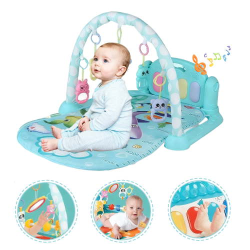 ManyFun Baby Play Mat & Gym, Fun Piano Tummy Time Activity Mat with 5 Sensory Toys, Music & Lights - Boy & Girl Gifts, 0-12 Months (Green)