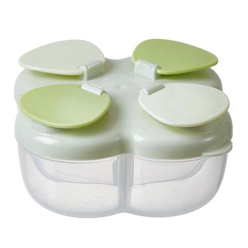 Formula Dispenser, No-Spill with Four Compartment, Plastic Milk Powder Dispenser Portable On The Go, Snack Formula Containers for Travel Hold Outdoor, 1 Pcs, 4.33x4.33x2.56"