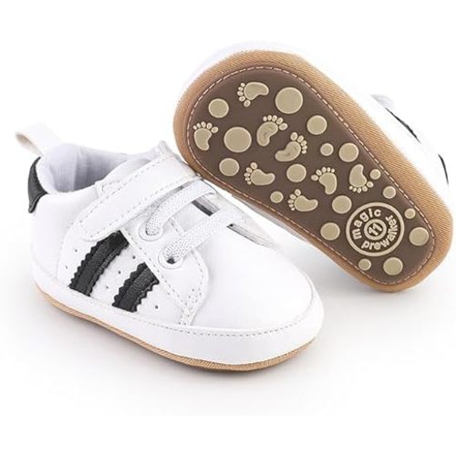 Newbron Baby Boys Girls Retro Sneakers Pu Leather Rubber Sole Walking Shoes Toddler Non-Slip First Walkers Infant Slippers Crib Shoes