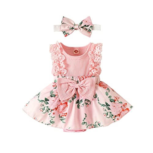 Baby Girl Clothes Newborn Romper Dress Infant Lace Ruffle Sleeveless Summer Outfits with Headband 0-12 Months