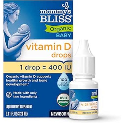 Mommy’s Bliss Organic Vitamin D Drops - Infants and Newborns - Supports Growth and Bone Development - Easy Use Vitamin D3 Supplement For Babies - 400 IU Per Drop - 100 Daily Servings