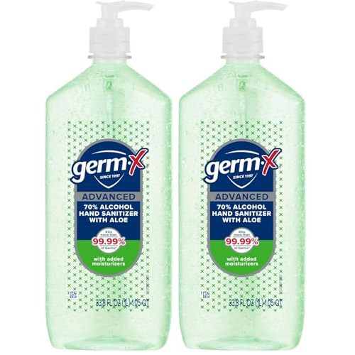 Germ-X Hand Sanitizer Gel with Aloe and Vitamin E | Moisturizing | No Rinse Formula | Pump Bottle | 1 Liter Pack of 2