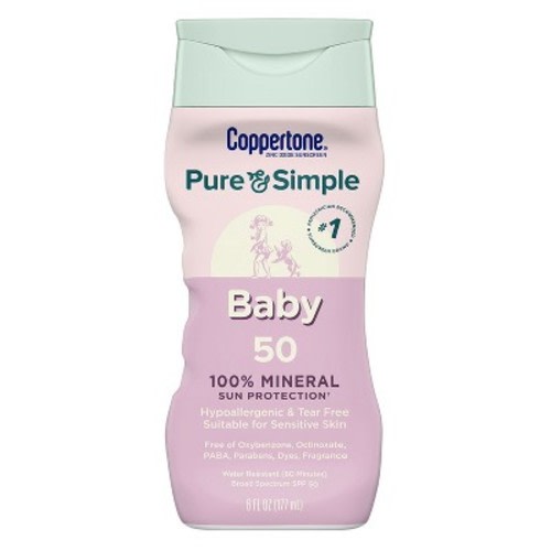 Coppertone Pure & Simple Baby Mineral Sunscreen - SPF 50 - 6 fl oz: Unscented Paraben-Free Lotion with Zinc Oxide
