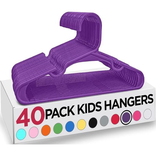 Utopia Home Kids Hangers 40 Pack – 11.5 Inch Baby Closet Hangers Purple | Plastic baby hangers | Fits children's & infant clothes | Gentle on delicate garments