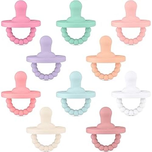 Ryan & Rose Cutie PAT Pacifier Teether 10 Pack Assorted Colors (Collins (Girl), Flat)