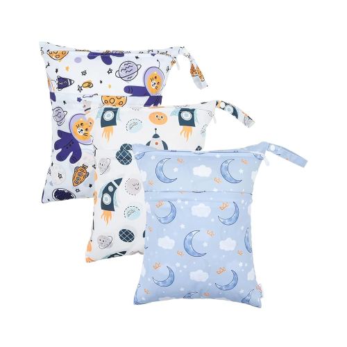 ALVABABY 3 Cloth Diaper Wet Dry Bags Waterproof Reusable with Two Zippered Pockets Travel Beach Pool Daycare Soiled Baby Items Yoga Gym Bag for Swimsuits or Wet Clothes Small Medium Large 3L-ZM28