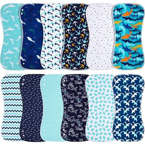 Baby Burp Cloths & Baby Bibs 2-in-1 Design Large Size 3 Layers Thicken Cotton Super Absorbent and Soft Baby Spit Up Burping Rags Baby Burp Cloth Set for Boys and Girls Solid 12 Pack