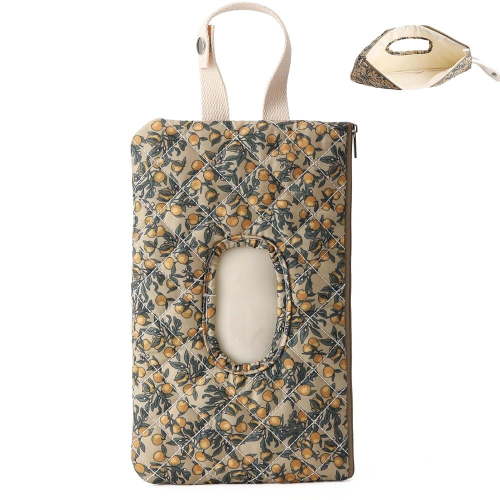 Portable Mommy Bag for Stroller, Refillable Floral Baby Wipe Holder Quilted Wipe Pouch with Lanyard for Casual Travel (Beige)