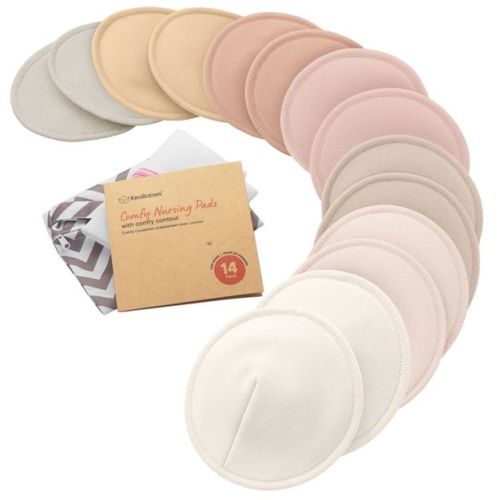 KeaBabies 14pk Washable Nursing Pads, Organic Reusable Breast Pads for Breastfeeding, Nipple Pads, Breastfeeding Essentials (Neutrals, Large 5")