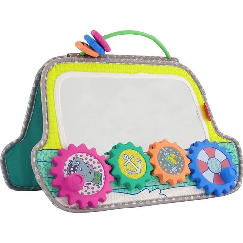 Infantino Busy Board Mirror & Sensory Discovery Toy Boat for Fine Motor Skill Development with Gears, Beads, High Contrast Prints, Tummy Time, Sit & Play or On The Go, for Newborns, Babies & Toddlers