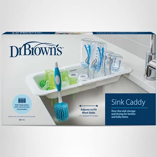 Dr. Brown's Sink Caddy for Baby Bottles and Parts with Two Brush Holders, Over The Sink Kitchen Storage, Drying Rack, and Organizer, BPA-Free