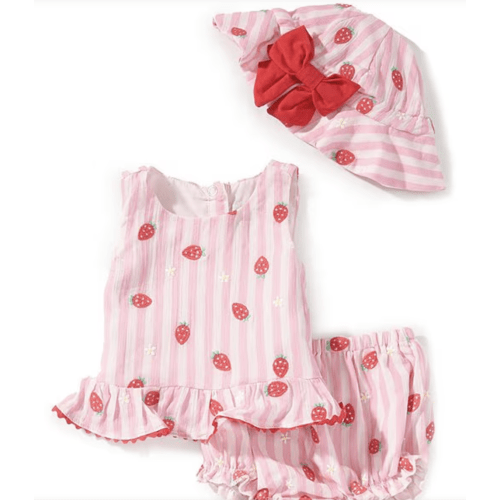 Rare Editions
Baby Girls Sleeveless Striped/Strawberry-Appliqued Dress and Hat Set