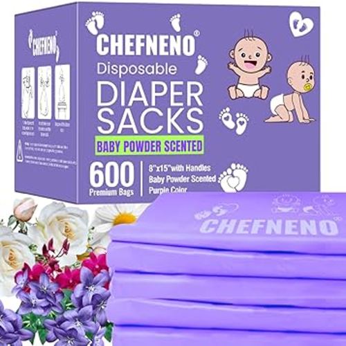 Baby Diaper Bag Disposable (600 Count) Fresh Baby Powder Scented Easy Tie Handles Bulk Diaper Sacks Disposable Dog Poop Waste Bags Cat Litter Clump & Poop Bags Sanitary Pad Waste Bags (600 Bags)