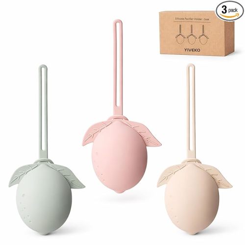 Silicone Pacifier Holder Case Binky Holder Silicone Pacifier Case for Boys Girls Portable Paci Pouch for Newborns 3 Pack-Ivory+Sage+Blush
