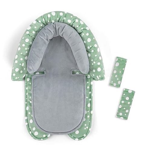 GFU Baby Car Seat Head Support for Newborn, 2 in 1 Infant Car Seat Head Body Support with Strap Pads, Soft Stroller Cushion Pillow Insert for Girls and Boys, Fits for Stroller, Swing, Green