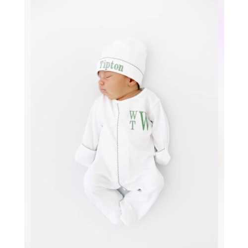 Baby boy coming home outfit, newborn, olive boys outfit, monogrammed footie, baby shower gift, pima cotton, newborn photos