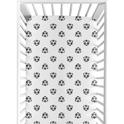 Sweet Jojo Designs Fitted Baby Crib Sheets (Soccer Ball) for Boys or Girls, Infant Nursery, Toddler Room - Standard Size (Black & White Sports Balls for the Watercolor, Vintage Sport Theme Collection)