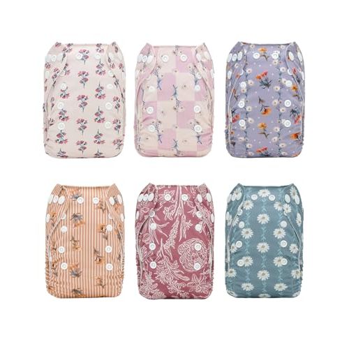 ALVA Newborn/Preemie Girl Cloth Diapers for 5-12lbs, 6pcs with 12 Inserts