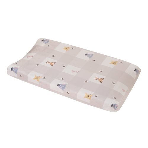 Disney Winnie The Pooh Hugs and Honeycombs Grey and White Plaid with Piglet, Tigger and Eeyore Contoured Changing Pad Cover