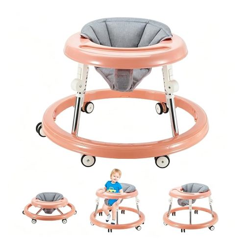 Folding Baby Walker,Height Adjustable Baby Walker for Babys 6-18 Months (Pink)
